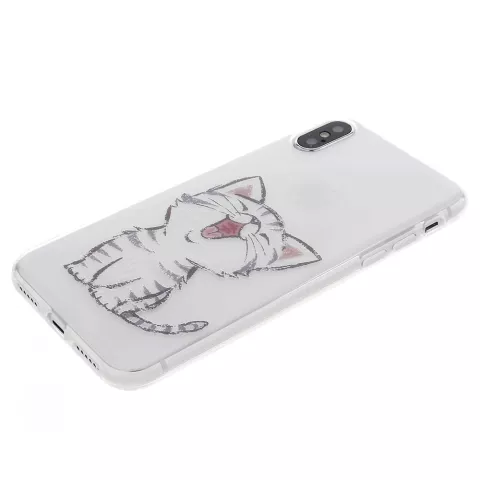 Coque transparente chat la coque compatible avec iPhone X XS - Blanc Gris Transparent