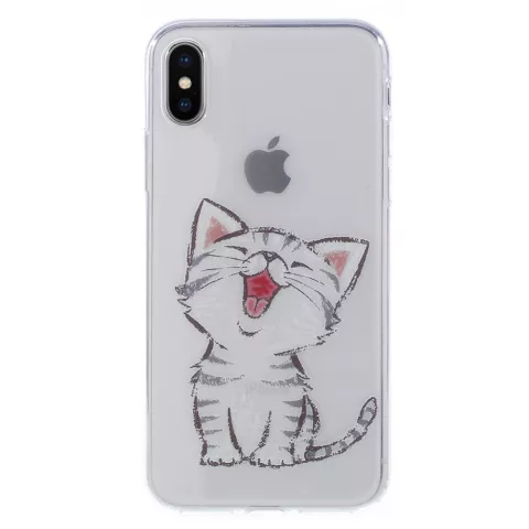Coque transparente chat la coque compatible avec iPhone X XS - Blanc Gris Transparent
