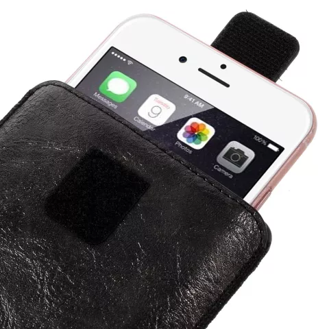 &Eacute;tui universel en cuir noir compatible avec iPhone - Max. 6,7 pouces