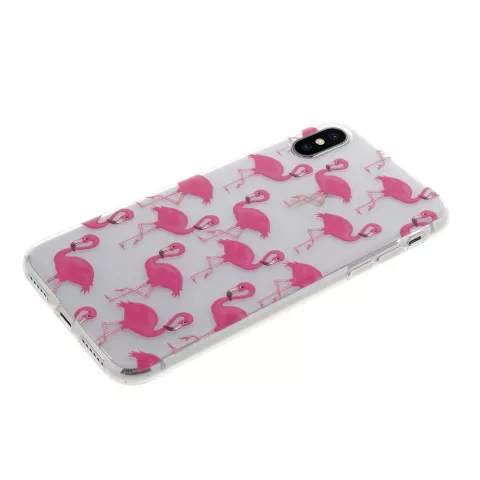 Coque iPhone X XS flamants roses TPU - Transparente