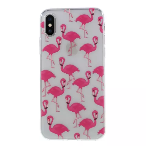 Coque iPhone X XS flamants roses TPU - Transparente