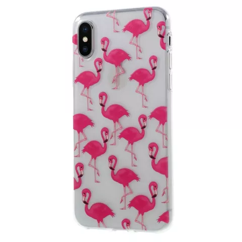Coque iPhone X XS flamants roses TPU - Transparente