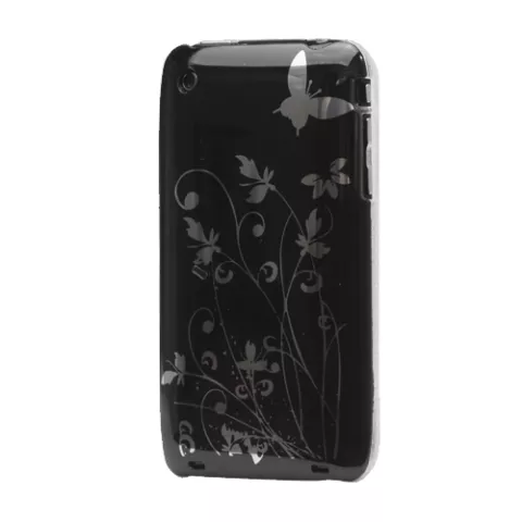 iPhone 3 3G 3GS &eacute;tui rigide fleur orn&eacute;e belle impression - Noir