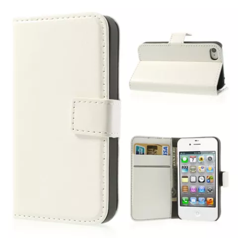 Etui Portefeuille en Cuir pour iPhone 4 4s Bookcase Wallet - Blanc