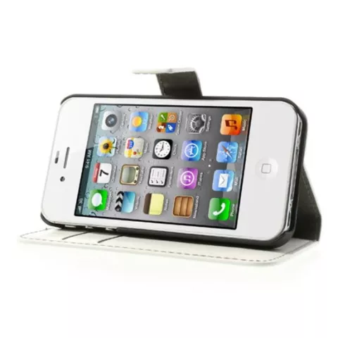 Etui Portefeuille en Cuir pour iPhone 4 4s Bookcase Wallet - Blanc