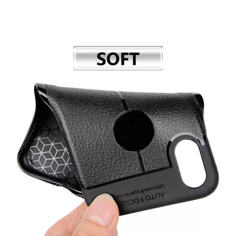 Cuir Litchi Grain la coque TPU compatible avec iPhone X XS - Noir