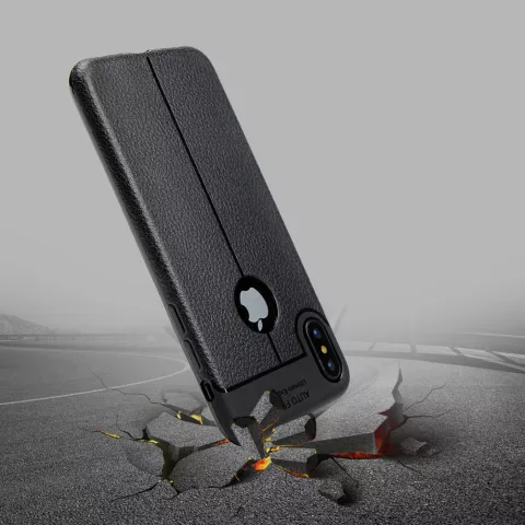 Cuir Litchi Grain la coque TPU compatible avec iPhone X XS - Noir