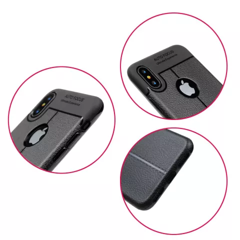 Cuir Litchi Grain la coque TPU compatible avec iPhone X XS - Noir
