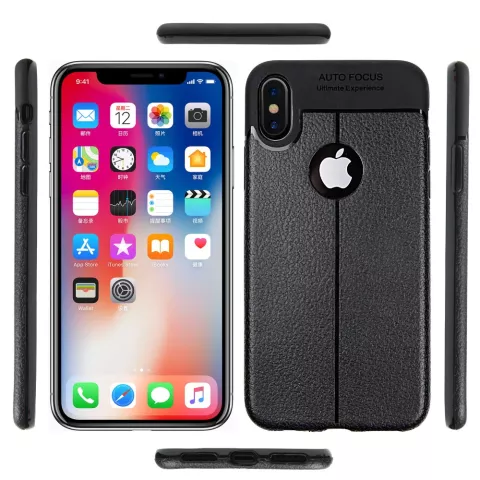 Cuir Litchi Grain la coque TPU compatible avec iPhone X XS - Noir