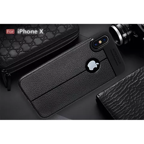 Cuir Litchi Grain la coque TPU compatible avec iPhone X XS - Noir