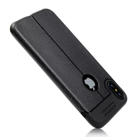 Cuir Litchi Grain la coque TPU compatible avec iPhone X XS - Noir