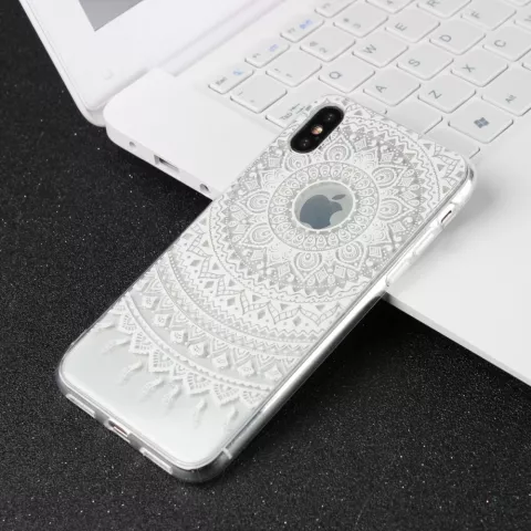 Coque Rigide TPU Hybride Transparente Mandala pour iPhone X XS - Blanche