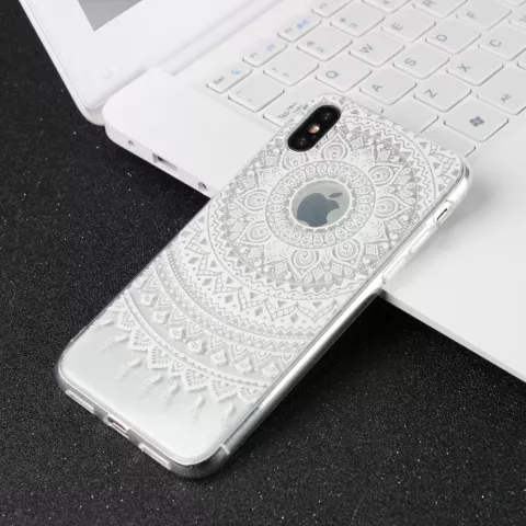 Mandala Transparent &eacute;tui rigide hybride en TPU compatible avec iPhone X XS - Blanc