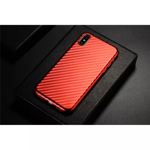 TPU en fibre de carbone la coque compatible avec iPhone X XS - Rouge