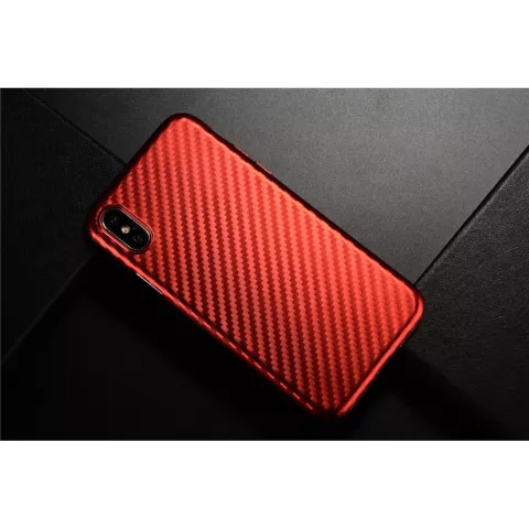 Coque iPhone X XS en TPU Carbon Fiber - Rouge