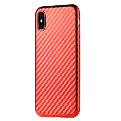 TPU en fibre de carbone la coque compatible avec iPhone X XS - Rouge