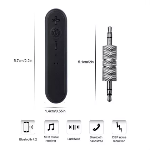 Clip r&eacute;cepteur sans fil AUX musique mains libres - R&eacute;cepteur sans fil noir - Bluetooth 4.1