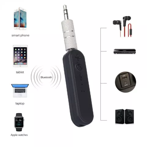 Clip r&eacute;cepteur sans fil AUX musique mains libres - R&eacute;cepteur sans fil noir - Bluetooth 4.1