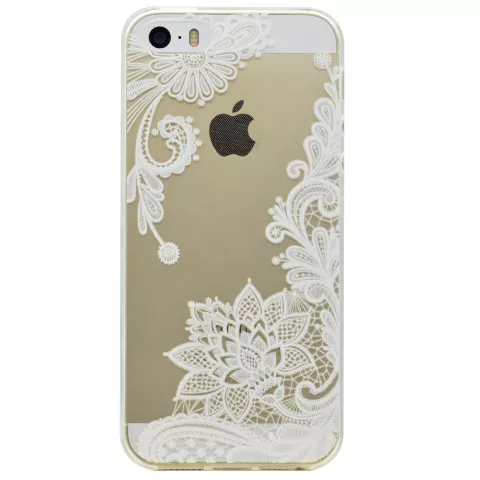 Coque transparente en TPU &agrave; motif floral compatible avec iPhone 5 5s SE 2016 - Blanc