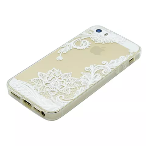 Coque transparente en TPU &agrave; motif floral compatible avec iPhone 5 5s SE 2016 - Blanc