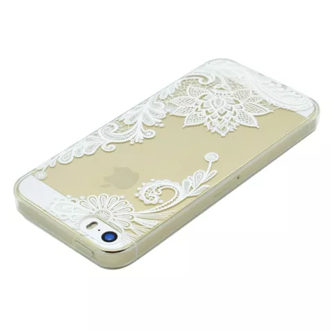 Coque transparente en TPU &agrave; motif floral compatible avec iPhone 5 5s SE 2016 - Blanc