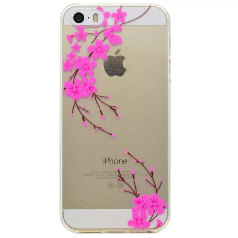 Coque gracieuse en TPU avec branche fleurie compatible avec iPhone 5 5s SE 2016 - Rose transparent
