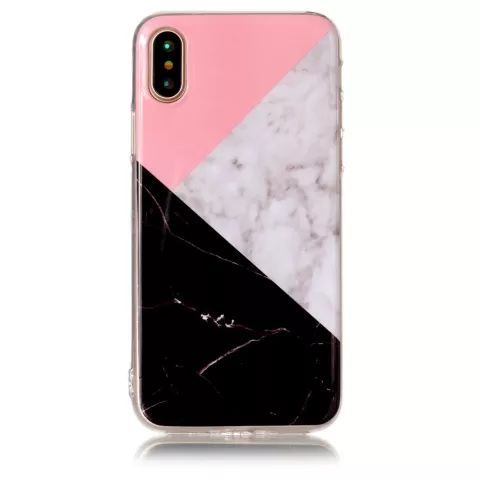 Coque en marbre &agrave; surfaces g&eacute;om&eacute;triques pour iPhone X XS - Rose Blanc Noir