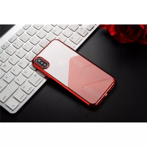 Coque en TPU Sulada Transparent iPhone X XS - Rouge M&eacute;tallis&eacute;
