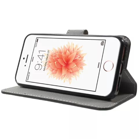 Blossom Bees compatible avec iPhone 5 5s SE 2016 &eacute;tui portefeuille en cuir artificiel - Rose Blanc