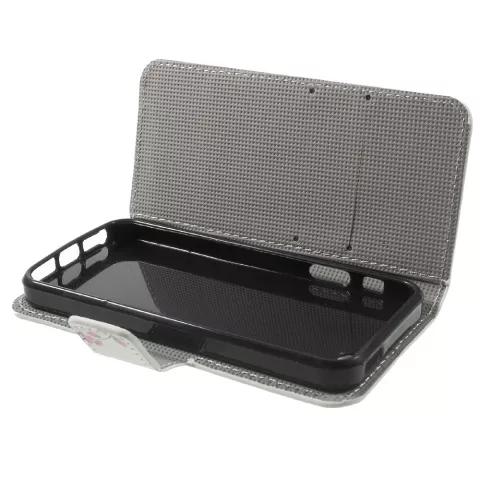 Blossom Bees compatible avec iPhone 5 5s SE 2016 &eacute;tui portefeuille en cuir artificiel - Rose Blanc