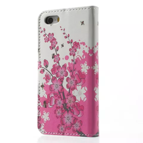 Blossom Bees compatible avec iPhone 5 5s SE 2016 &eacute;tui portefeuille en cuir artificiel - Rose Blanc