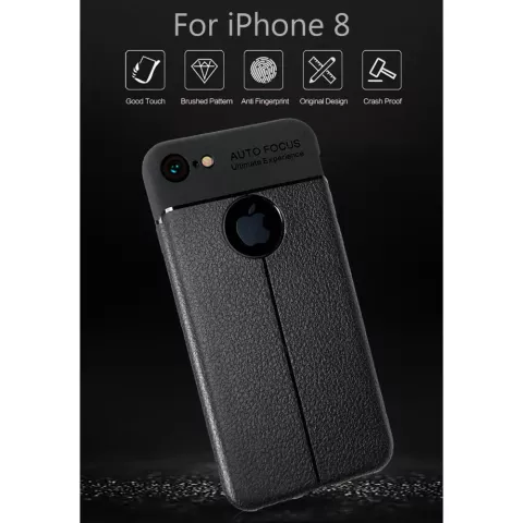 Coque iPhone 7 8 en TPU Litchi Grain en cuir - Noire