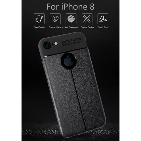 Cuir Litchi Grain la coque TPU compatible avec iPhone 7 8 - Noir