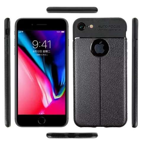 Coque iPhone 7 8 en TPU Litchi Grain en cuir - Noire