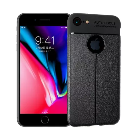 Coque iPhone 7 8 en TPU Litchi Grain en cuir - Noire