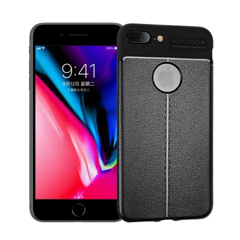 Cuir Litchi Grain compatible avec &eacute;tui TPU iPhone 7 Plus 8 Plus - Noir