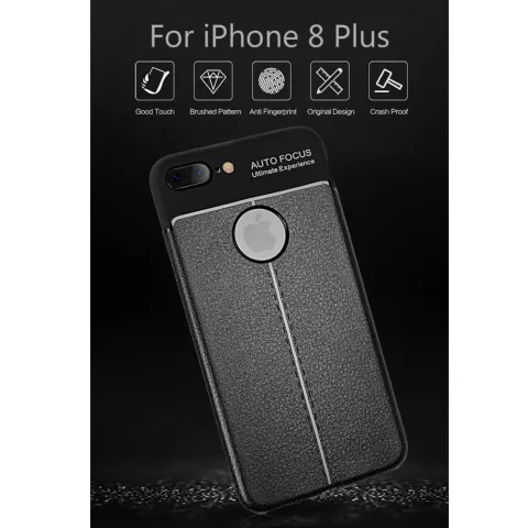 Cuir Litchi Grain compatible avec &eacute;tui TPU iPhone 7 Plus 8 Plus - Noir
