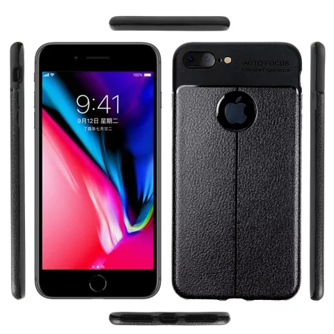 Cuir Litchi Grain compatible avec &eacute;tui TPU iPhone 7 Plus 8 Plus - Noir