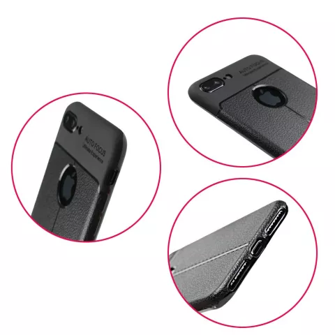 Cuir Litchi Grain compatible avec &eacute;tui TPU iPhone 7 Plus 8 Plus - Noir