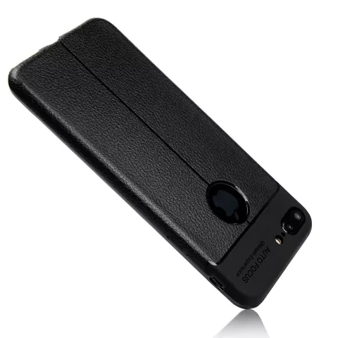 Cuir Litchi Grain compatible avec &eacute;tui TPU iPhone 7 Plus 8 Plus - Noir