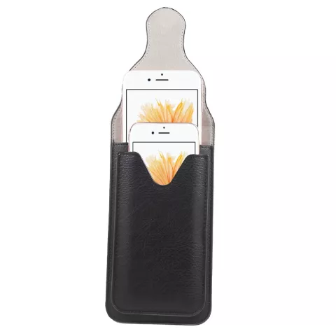 Pochette en cuir double couverture compatible avec iPhone universel - Mousqueton noir