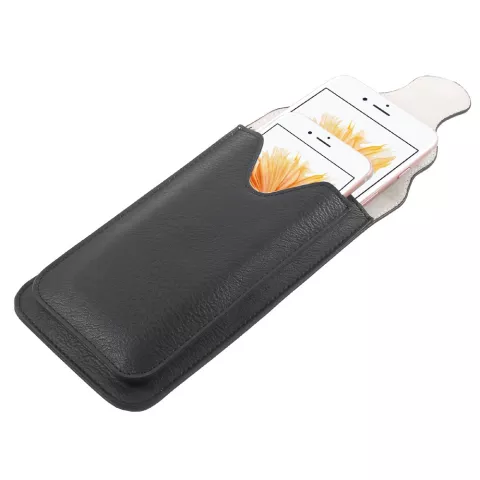 Pochette en cuir double couverture compatible avec iPhone universel - Mousqueton noir