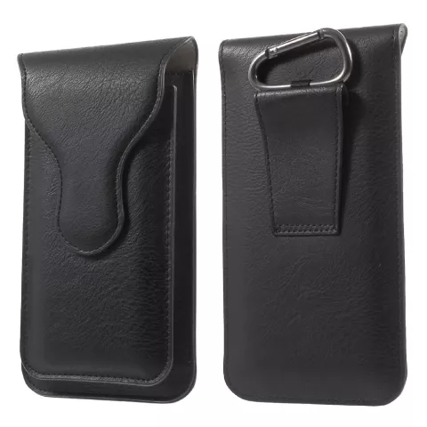 Pochette en cuir double couverture compatible avec iPhone universel - Mousqueton noir