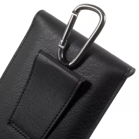 Pochette en cuir double couverture compatible avec iPhone universel - Mousqueton noir