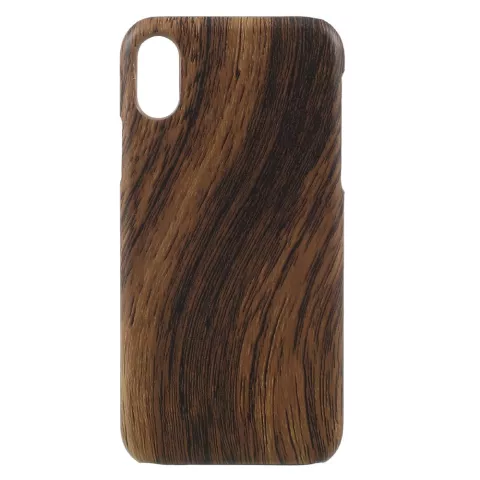 Coque rigide en bois grain compatible avec iPhone X XS - marron