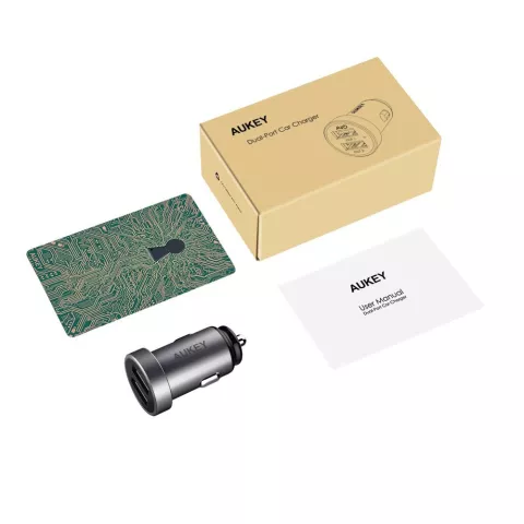 Chargeur de voiture universel double USB Aukey 2,4 amp&egrave;res - Gris