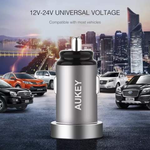 Chargeur de voiture universel double USB Aukey 2,4 amp&egrave;res - Gris