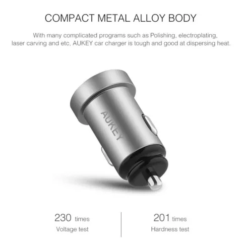 Chargeur de voiture universel double USB Aukey 2,4 amp&egrave;res - Gris
