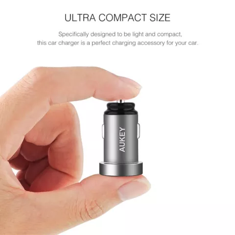 Chargeur de voiture universel double USB Aukey 2,4 amp&egrave;res - Gris