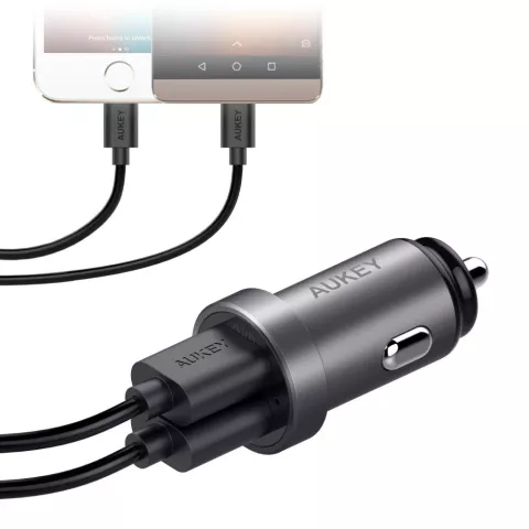 Chargeur de voiture universel double USB Aukey 2,4 amp&egrave;res - Gris